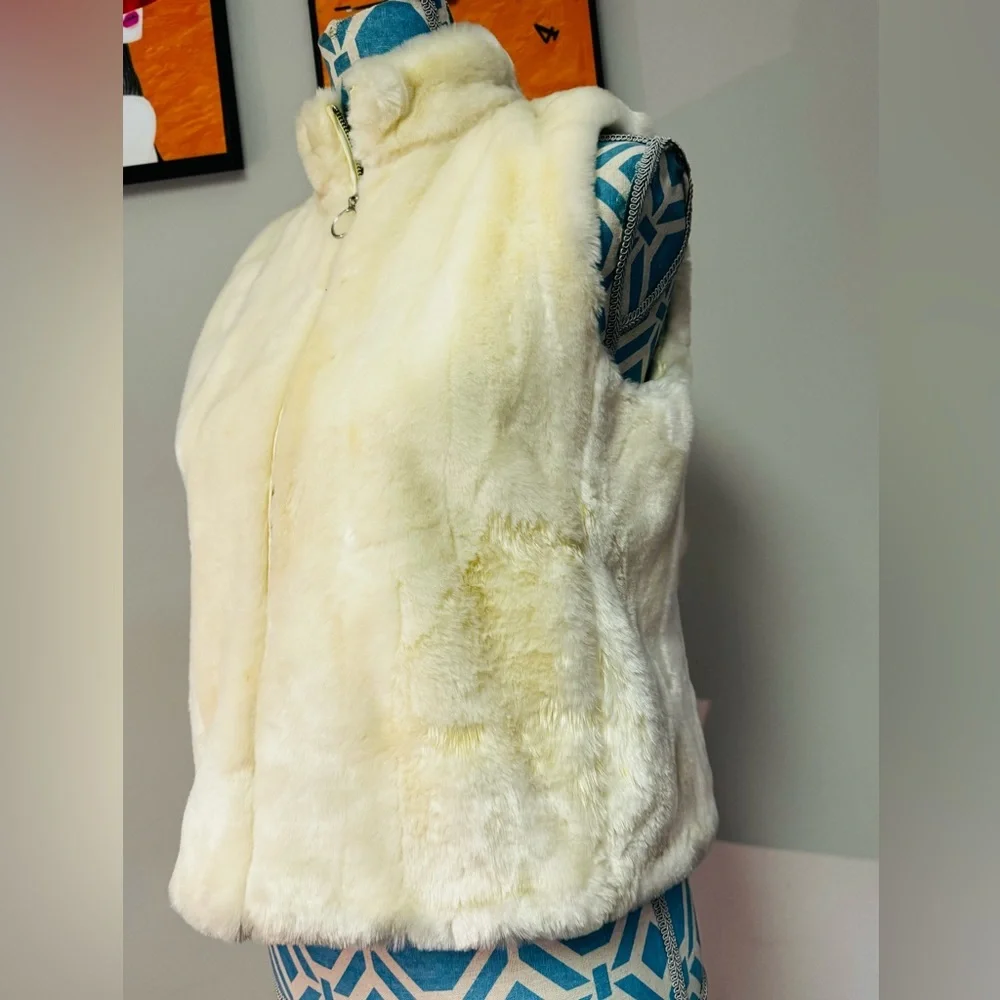 Ann Taylor Loft Petites Faux Fur Ivory Zipper  Vest Womens XSmall